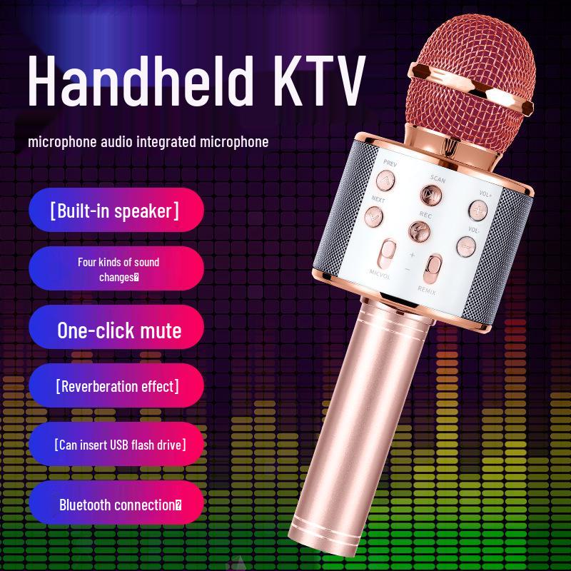 WS858 Wireless Bluetooth Karaoke Microphone: All-in-one Speaker & Singing Toy for Kids.