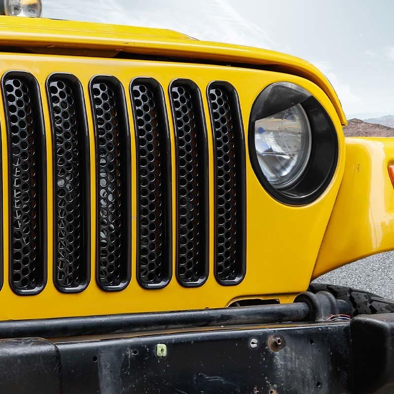 Car Front Hood Grille Ring Cover Headlight Circle Protective Sticker For Jeep Wrangler TJ 1997-2006 Car Exterior Accessories