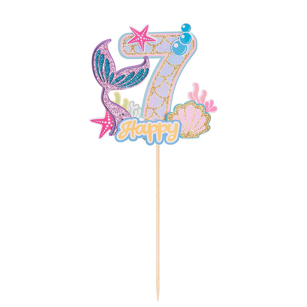 Mermaid Tail Happy Birthday Cake Topper Little Mermaid Party 1-10 Number Cupcake Toppers Girls Birthday Baby Shower Party Decor
