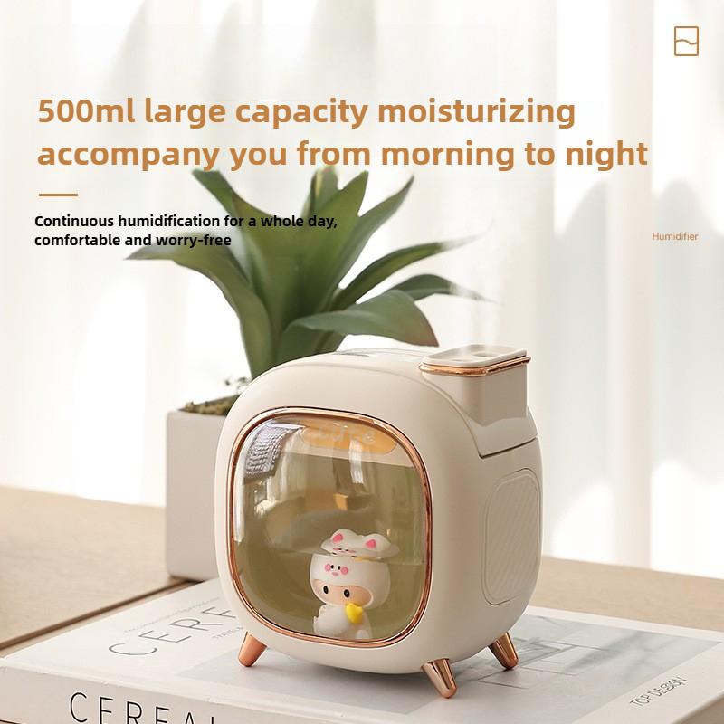 Umidificator de aer ultrasonic cu păpuși de desene animate, capacitate mare 500 ml, difuzor de aromaterapie cu uleiuri esențiale, lumini de noapte colorate cu respirație, USB