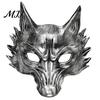 Verstellbarer Elastikgurt Wolfsmaske Schwarz Gold Halloween Maske, 3D PU-Schaum Mardi Gras Party Maskenballmasken für Männer Frauen Requisite, Leichtgewicht