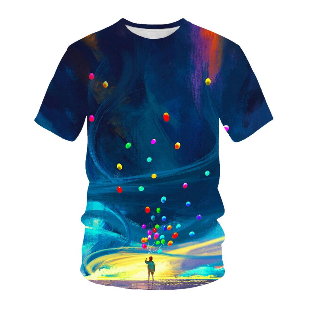 Cosmic Starry Sky Print T-Shirt Crew Neck Short Sleeve Top Fashion T-Shirts Men’s