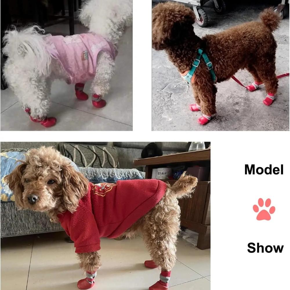 Warm Knitted Pet Dog Socks Waterproof Non-slip Rubber Boot Socks For Cats Small Medium Pets In Rainy Snowy Days