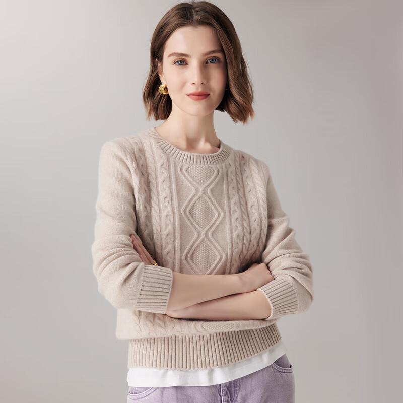 Women's Round Neck Cashmere Cable Knit Sweater