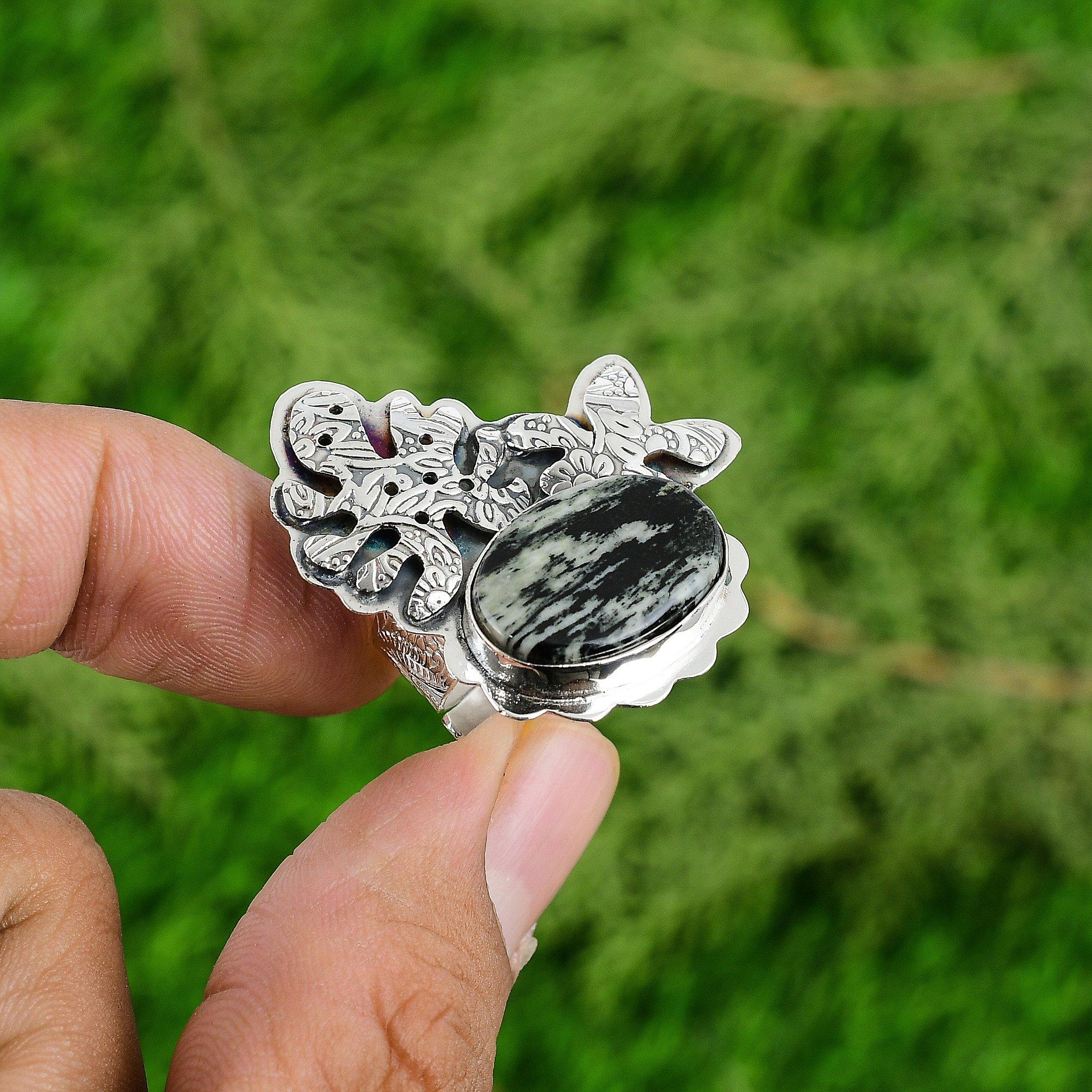 

Natural Silver Leaf Jasper Gemstone Multi Stone Adjustable Ring 925 Silver Adjustable