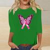 Women's Breast Casual Top with 3/4 Sleeves Round Neck Loose Fit Printed Ribbon Heart Butterfly Pattern for Daily Wear