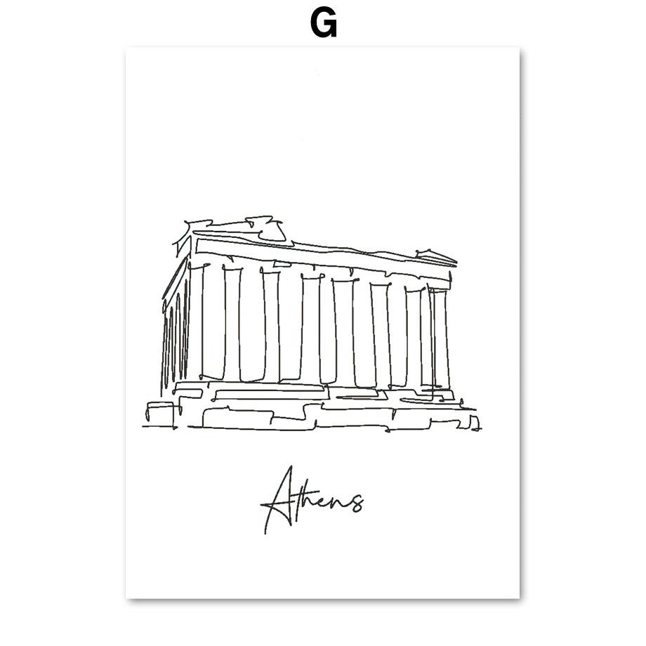 Taj Mahal Statue Of Liberty Milan Cathedral Line Wall Art Prints Canvas Painting Nordic Poster Decor Pictures For Living Room