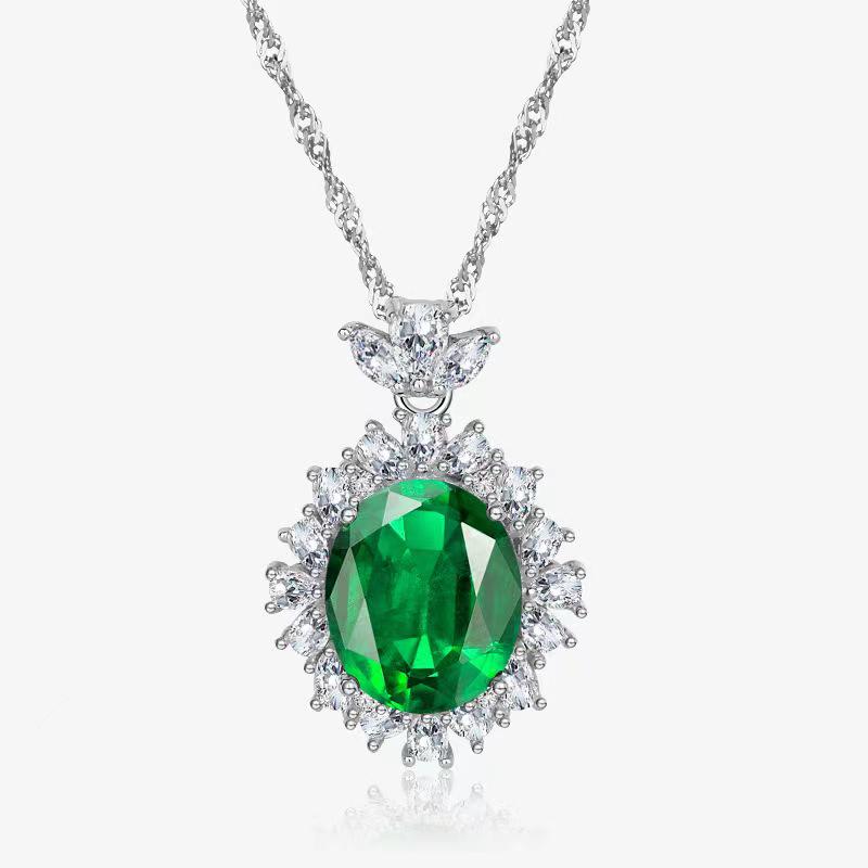 S925 Sterling Silver Gemstone Necklace: Blue, Yellow, Red, Green Retro Luxury Style for Women