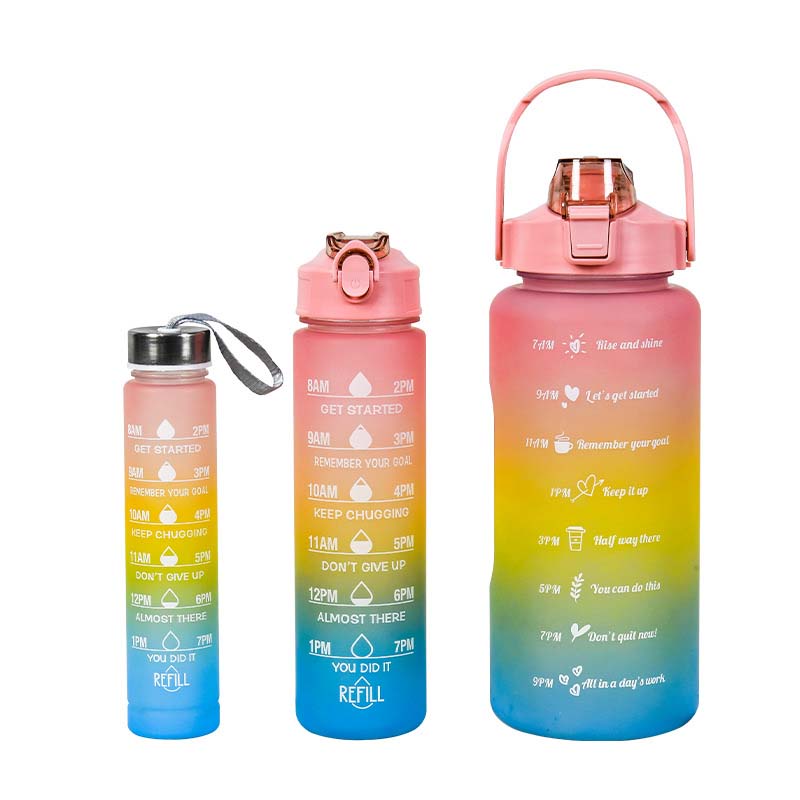3PCS Gradient Frosted Plastic Water Bottles With Straw Motivational Large Capacity Sports Bottle Outdoor Travel Gym Fitness Jugs