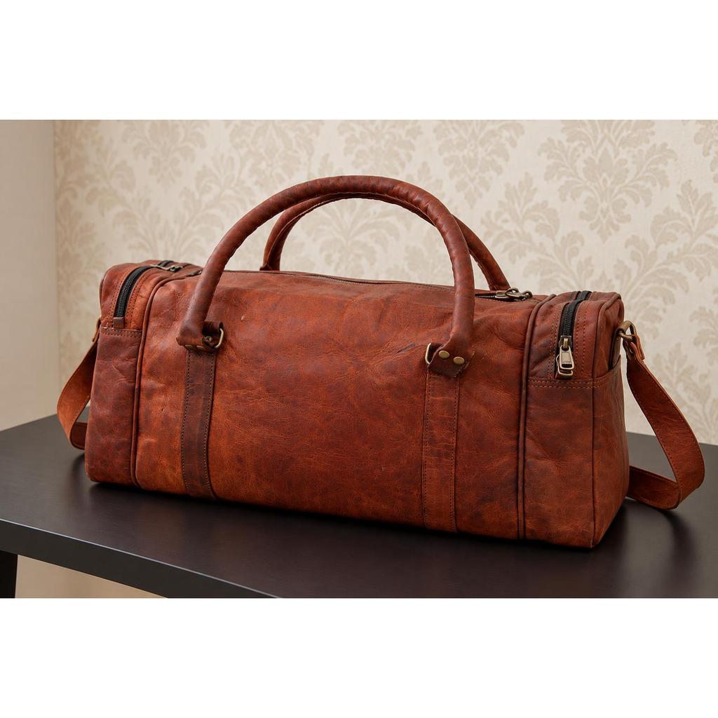 Real Brown Leather Duffle Bag Sports Gym Bag Weekend Travel AirCabin Luggage
