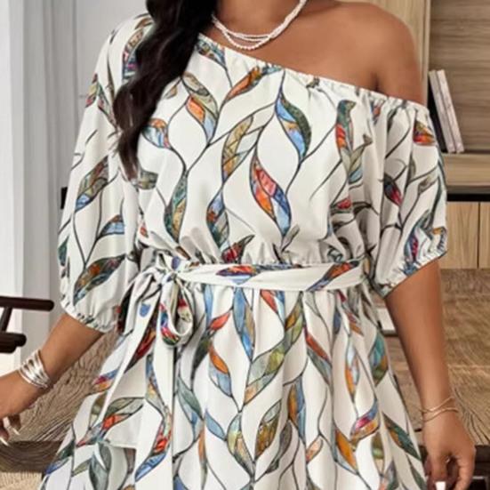 Damen Floral Ein Schulter Maxikleid Kurzarm A-Linie Schwingend Langes Kleid Formell Abendparty Hochzeitsgast Kleid mit