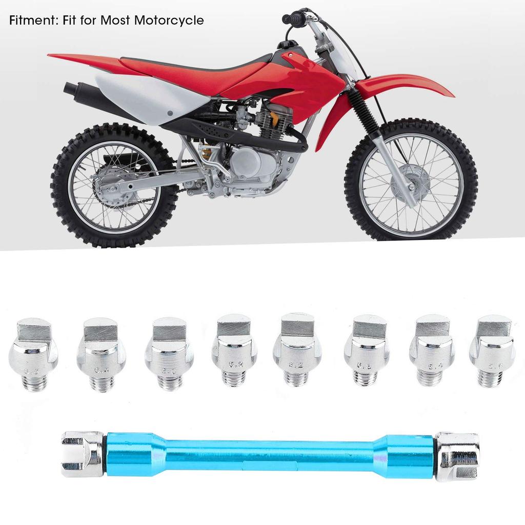 Motorcycle Spoke Wrench Set, CNC Machined, 5.0-6.8mm, 10 Interchangeable Tips Included, 93mm Length, for Tire Spoke Adjustment and Maintenance (Blue)