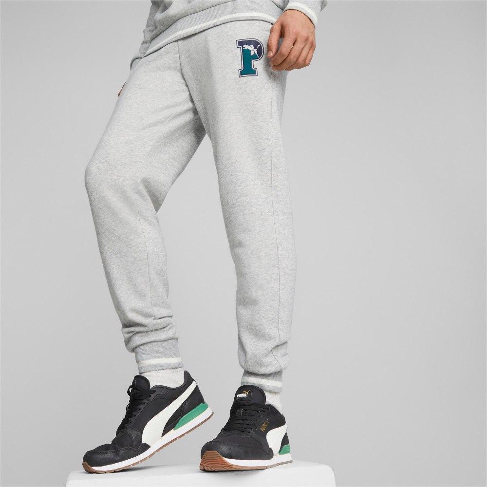 Puma Letter Print Drawstring Cuffed Knit Sports Pants Men Bottoms Light-Heather-Gray 678420-04