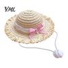 Summer Pet Sun Hat Cat Straw Hat, with Lace And Bow, Adjustable Protection Cute for Cats Small Dogs Outdoor Walks
