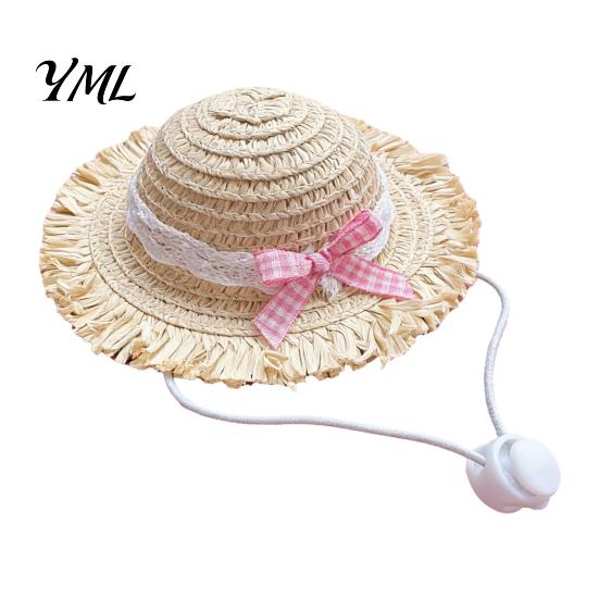 Summer Pet Sun Hat Cat Straw Hat, with Lace And Bow, Adjustable Protection Cute for Cats Small Dogs Outdoor Walks