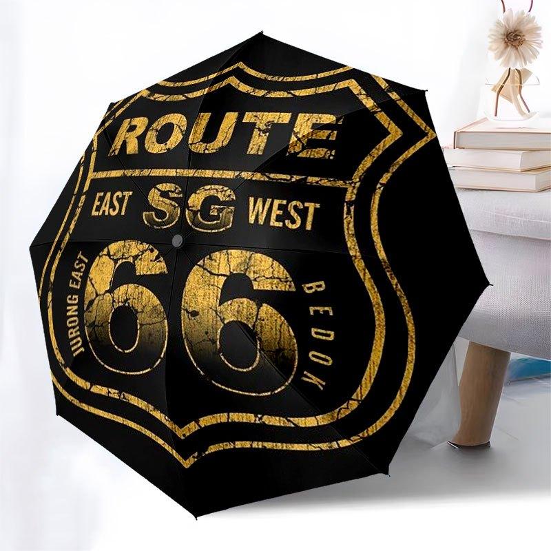 

1 Route 66 umbrella, one-touch button opening and closing, eight iron ribs for compact windproof - Road of Hope pattern, portable windproof design