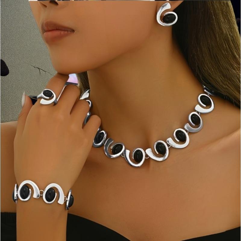 Серьги геометрические овальные  Холодный ветер  женские, легкая роскошь, изысканные, нишевые, высококачественные, набор из четырех штук