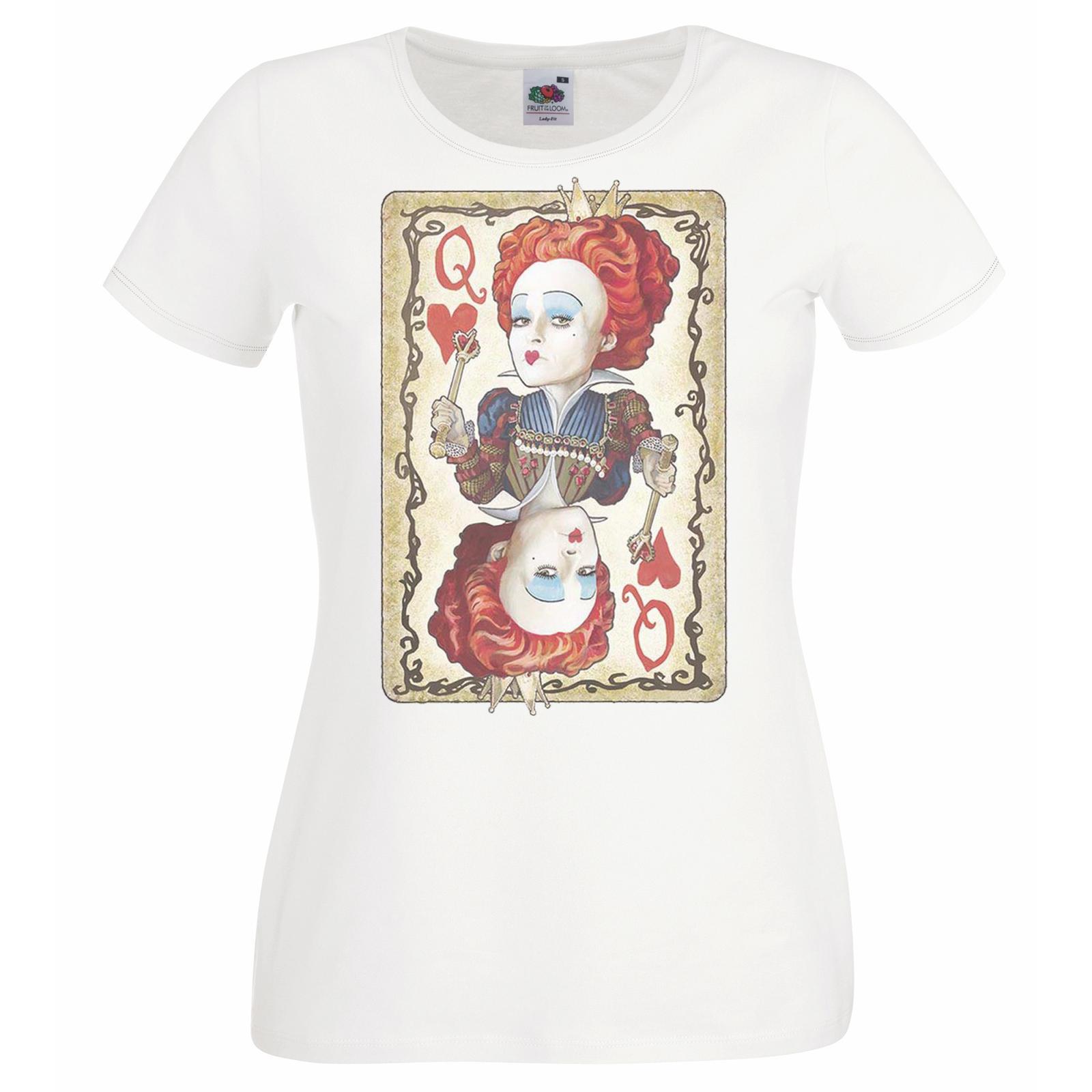 Ladies Queen Of Hearts Playing Card Wonderland Fantasy White TShirt 2XL
