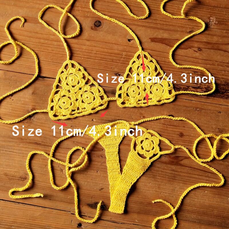 Ručně háčkovaná mini bikiny sada - Plážové mikro plavky na opalování