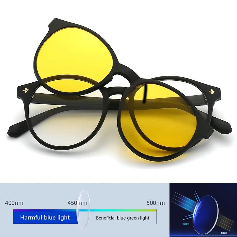 

2 In 1 Big Oval Frame Can Custom Polarized Optical Green Clip Myopia Lens Sunglasses Clip Glare Magnetic Clasp For Women 0