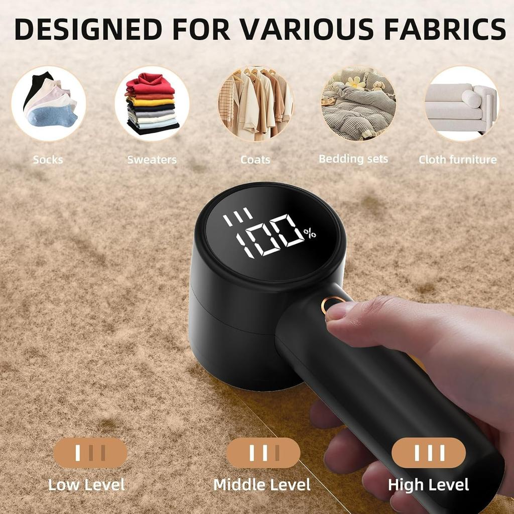 Aparelho de Raspar Tecido, Removedor de Fiapos Elétrico Recarregável Portátil, 3 Velocidades Ajustáveis Desfiador, Removedor de Bolinhas com Display LED para Roupas, Rasgador de Fiapos