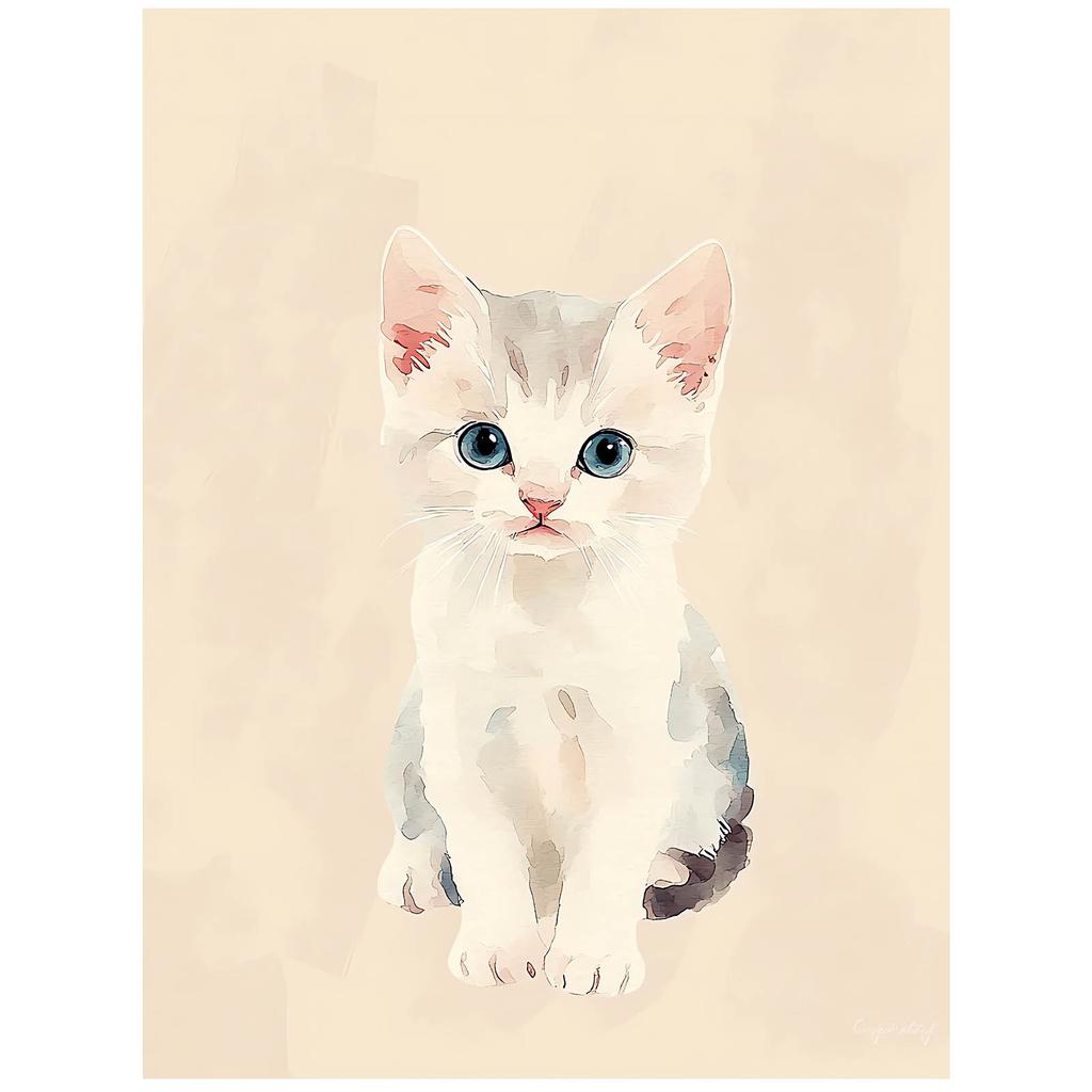 Plakat Kotek Na Beżowym Tle Plakat Kotek Na Beżowym Tle, 70X100 Cm, Rama Aluminiowa Czarna, Papier Matowy 230 Gsm