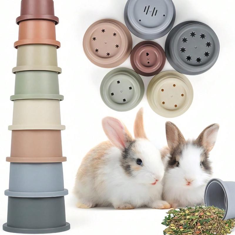 8-delat Set Kanin&Hamster Snacksbägare Stapelbara Koppar Leksak Blandade Färger Plast Inbäddade Koppar för Identifiering Badlek