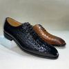 Fashion Men's Python Genuine Leather Dress Shoes Lace-Up Pointed Toe Wedding Formal Oxford Business Shoes In Black/Brown for Banquet