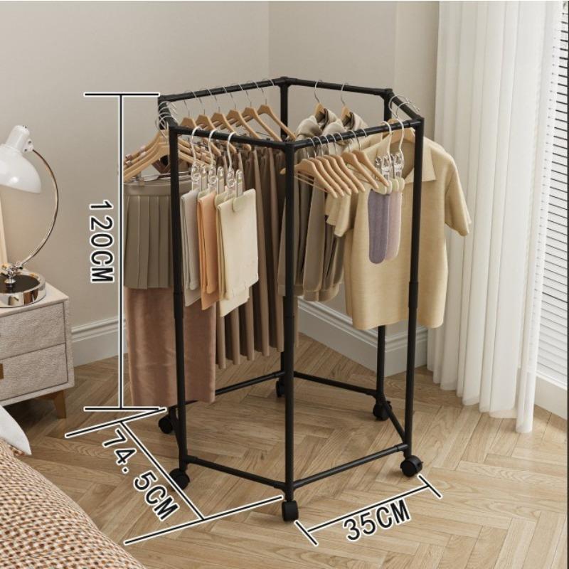 

Movable Hexagonal 360° Rotating Clothes Hanger, Floor Standing Garment Rack for Home Storage & Organization чёрный
