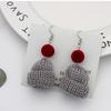 Autumn and Winter Cute Wool Christmas Hat Earrings Jewelry, Temperament Long Contrasting Color Pom-pom Earrings Women
