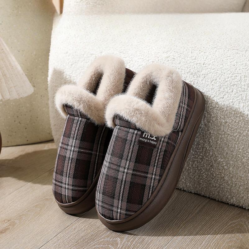 Mode Mode Paar Winter Zehenwickel Warm Plaid Baumwollpantoffeln Dicke Weiche Sohle Pantoletten Herren Damen Indoor Boden Flach Zuhause Rutschfeste Schuhe