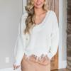 2022 Off-Shoulder Loose Knit Sweater with Deep V-Neck and Tassel Details