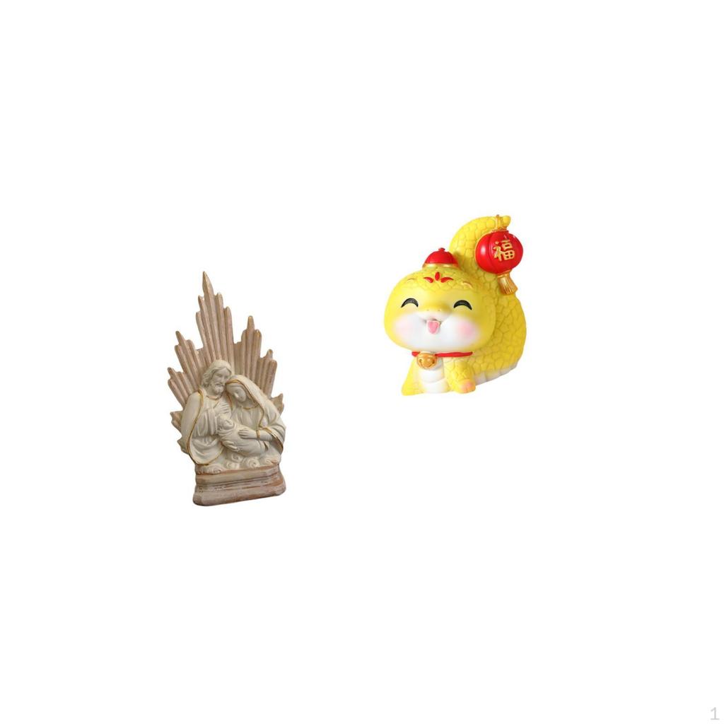 Sacred Family And Serpent Resin Sculpture Classic Christian Catholic Figurine Cartoon Snake Tabletop