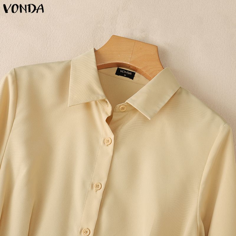 VONDA Damen Lapel Kragen 3/4 Ärmel Lässig Elegant Lang Weiter Bein Jumpsuit Rompers Für Große