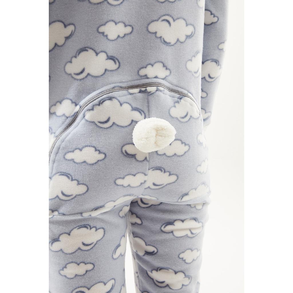 Set de pijamale cu glugă pentru femei, cu model de nor de somon, cu fermoar la spate