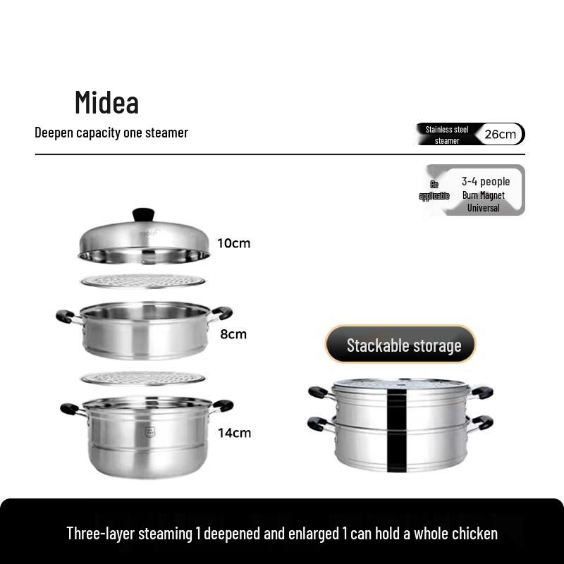 Midea 3-Layer Stainless Steel Multi-Function Steamer Pot