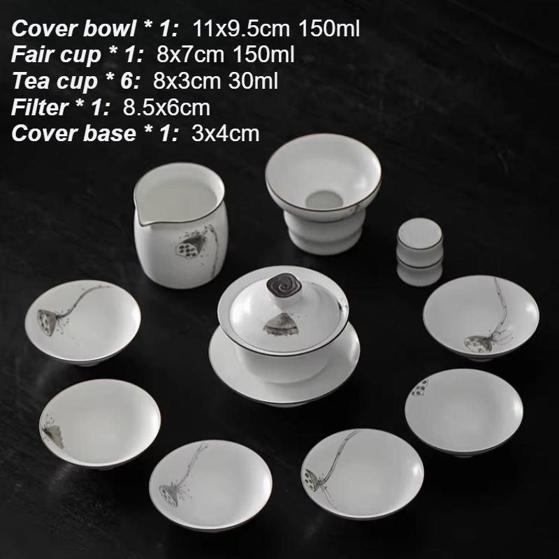 Jingdezhen Ceramic Teaset Chinese Style Lotus Pong Tea Bowl Household Tea Cup Set Lidded Bowl Tea Strainer Teaware Sets белый