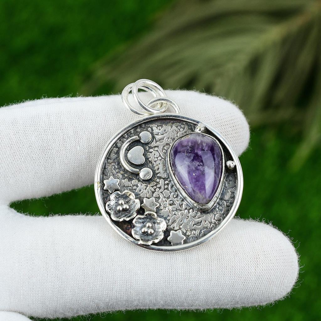 Natural Chevron Amethyst Gemstone Jewelry 925 Sterling Silver Pendant For Girls