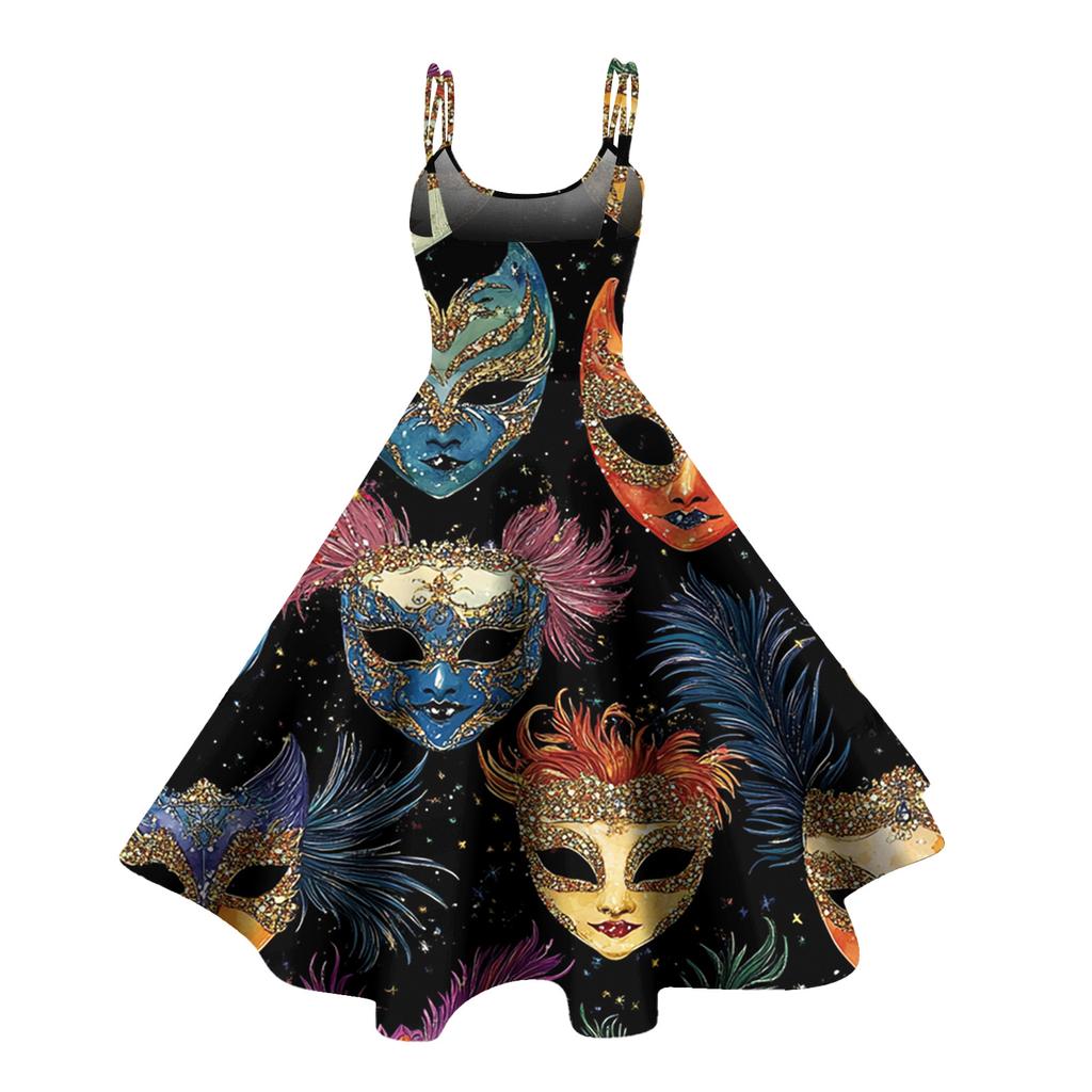 Women's Halloween Print Sexy Off-The-Shoulder Punk Vintage Dress