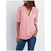 Women's Plus Size Loose Fit V-neck Chiffon Shirt with Long Sleeves and Adjustable Zipper