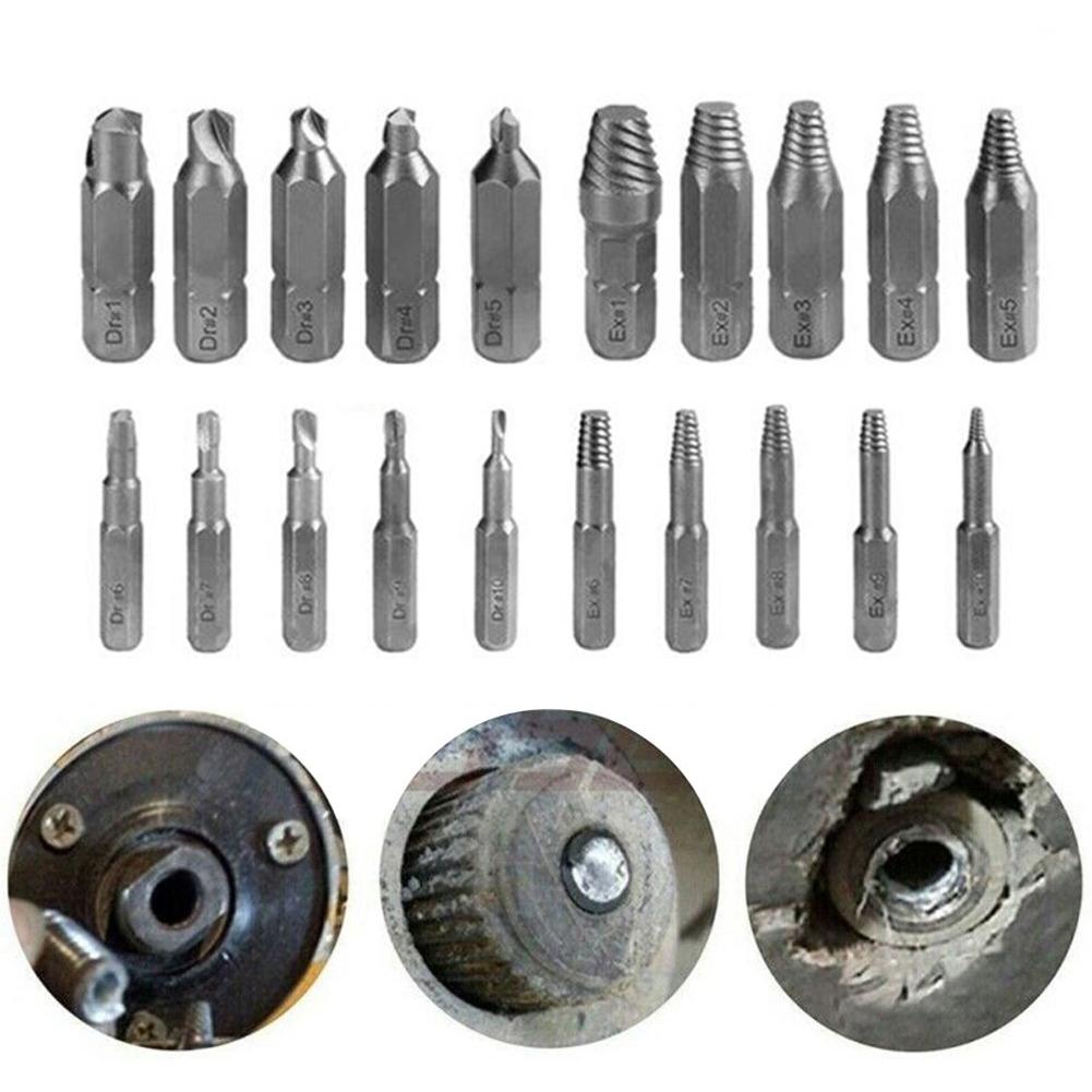 10pcs/Set Broken Head Screw Extractor Drill Bit 4mm 6.35mm Damaged Screw Tap Remove Tool For Hexagon Screws Metal Drill Bit Set