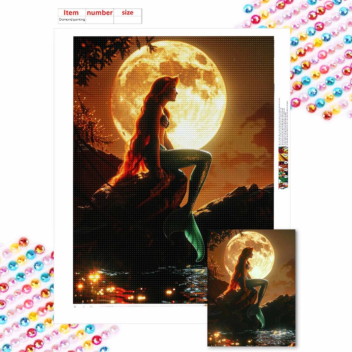 

Наборы для алмазной живописи 5D DIY для взрослых, Русалка под лунным светом, Наборы с полными круглыми кристаллами для начинающих для украшения стен дома Round 20x30cm