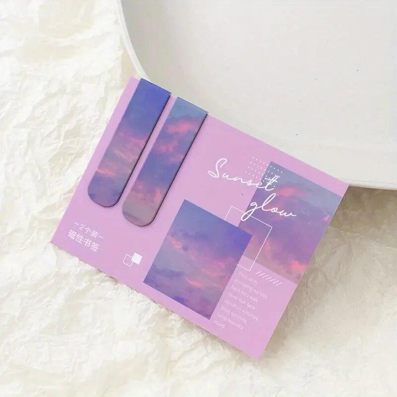 2Pcs/Pack Clear Sky Magnetic Bookmarks For Books Beautiful Landscape Mini Page Clips Book Marker Unique Books Readers Reading