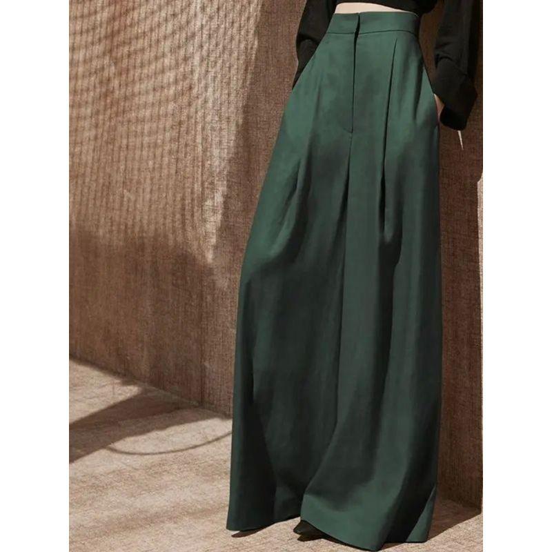Solid Color High Waisted Drape Leg Pants Pure Color High Waist Drooping Swing Pants Female