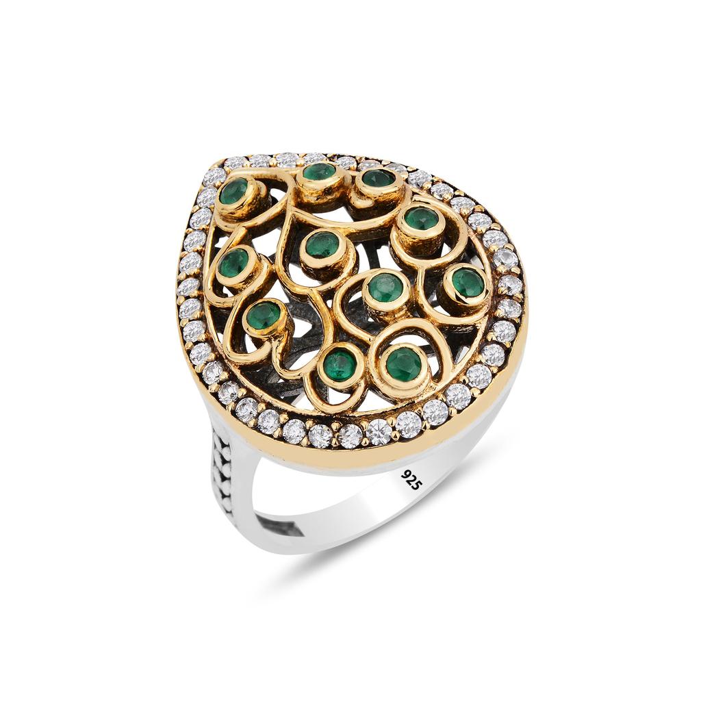 Sultan Emerald Stone Silver Ring, Vintage Ottoman Design, Authentic Silver Ring, Unique Gift Idea for Her