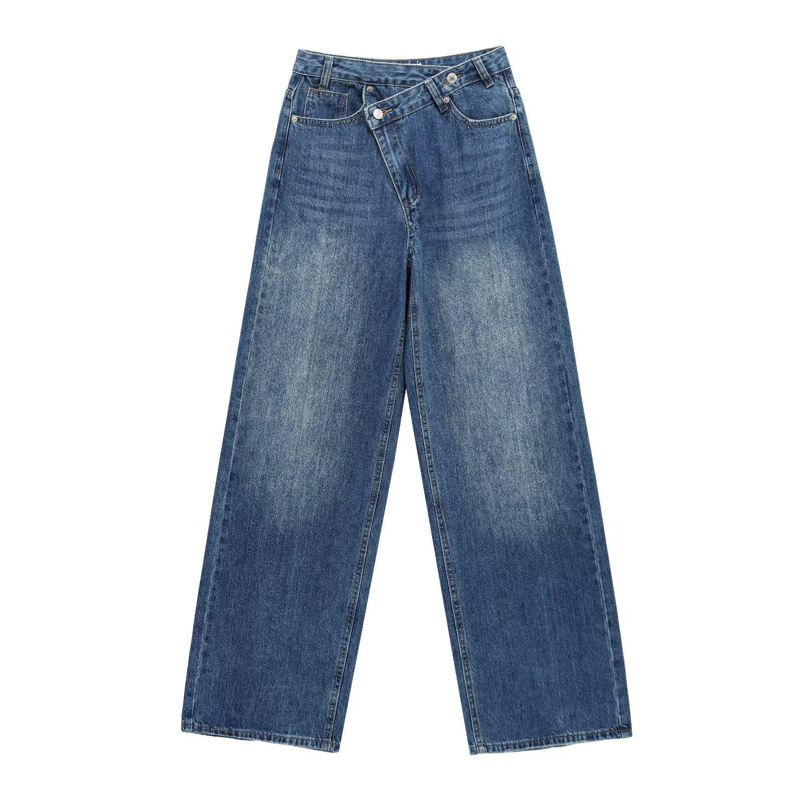 

Spring 2025 Women s High-Waisted Double-Breasted Loose Straight-Leg Jeans Medium