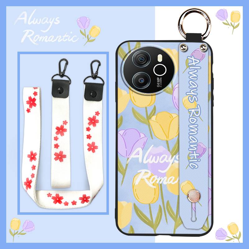 Protective Ring Phone Case For Blackview Shark8/Oscal Tiger12 Kickstand Phone Holder Lanyard Anti-knock Anti-dust Flower