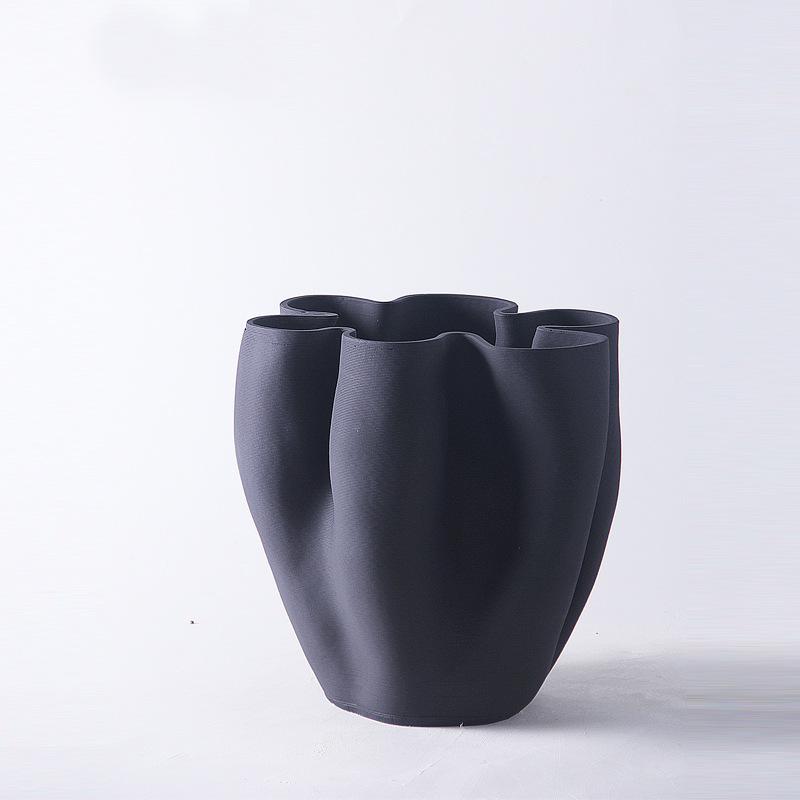 Ceramic Vase Open Fold Edge Flower Pot Floral Arrangement Accessories Abstract Porcelain Craftwork Flower Vase Home Decoration