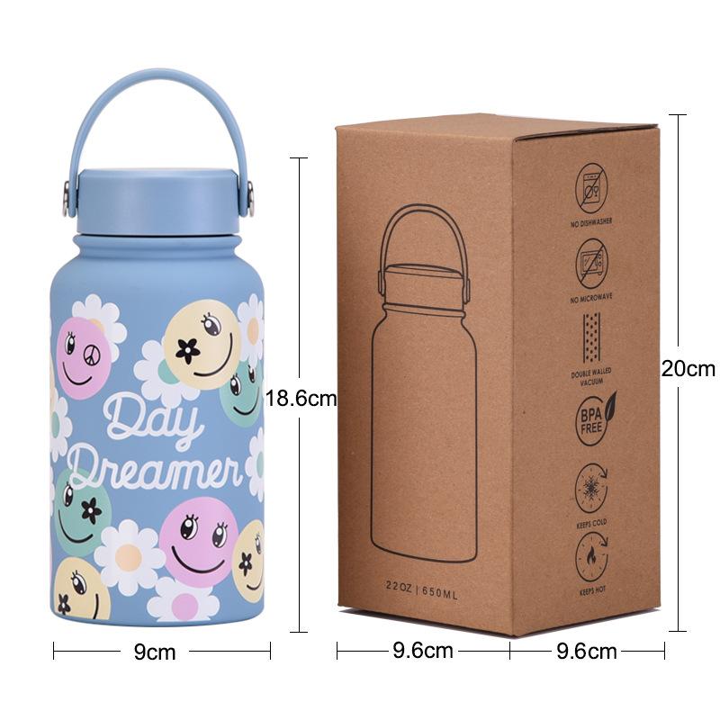 650Ml Thermos Cup Wide Mouth Portable Vacuum Children'S Student Sports Kettle Outdoor Printing Water Cup
