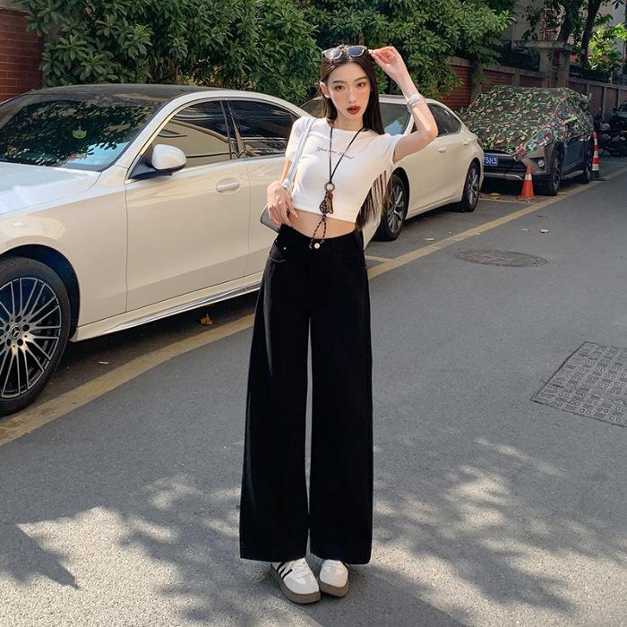 

Брюки-кюлоты с высокой талией, облегающие и свободные, для миниатюрных женщин, весенние широкие джинсы для женщин, весенние XL чёрный